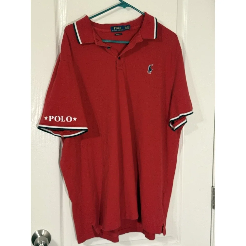 Polo‎ Ralph Lauren Polo Shirt Spelled Out Sleeve Collar Red XXL